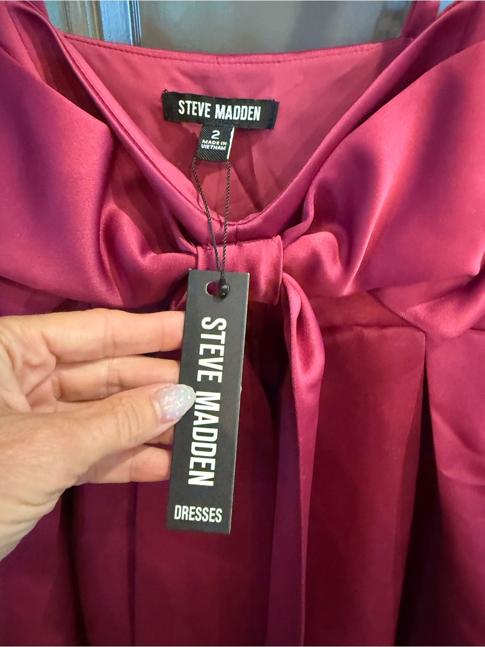 Steve Madden Magenta Satin Bow-Front Party Dress